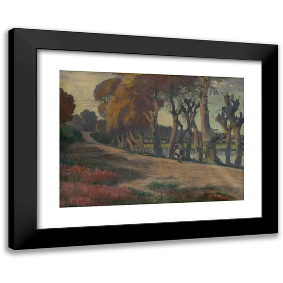 Jozef Hanula 18x14 Black Modern Framed Museum Art Print Titled - Landscape with a Herdsman (1920-1930)