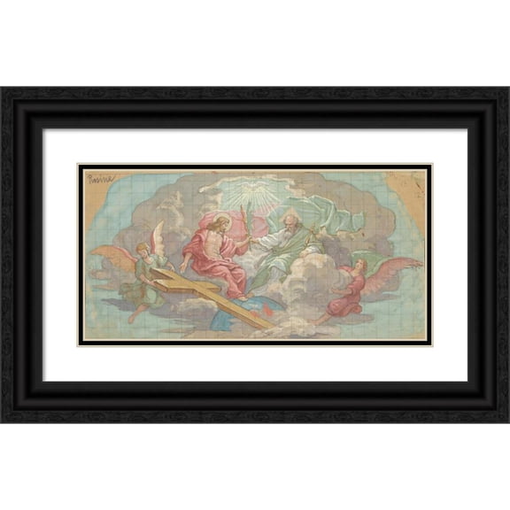 Jozef Hanula 24x14 Black Ornate Framed Double Matted Museum Art Print Titled: The Holy Trinity (1902)