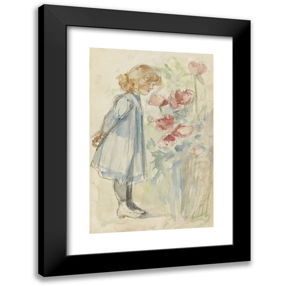 Jozef Israëls 17x24 Black Modern Framed Museum Art Print Titled - Standing Girl in Bloementuin (1834 - 1911)