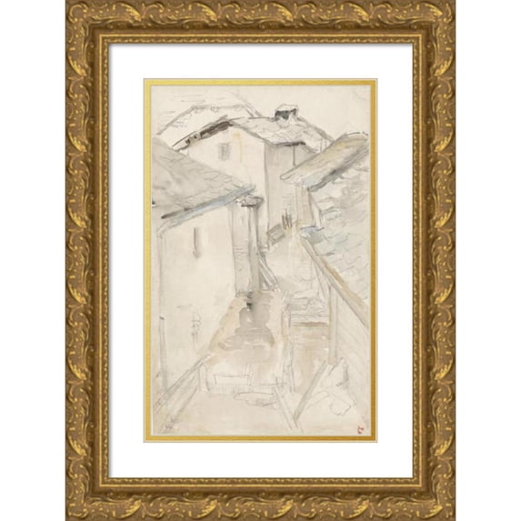 Jozef Israëls 17x24 Gold Ornate Framed and Double Matted Museum Art Print Titled - Steegje Between Old Houses (1834 - 1911)