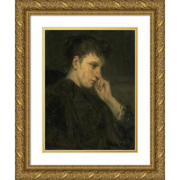 Jozef Israëls 19x24 Gold Ornate Framed and Double Matted Museum Art Print Titled - ‘Malancholy’ (1880 - 1899)