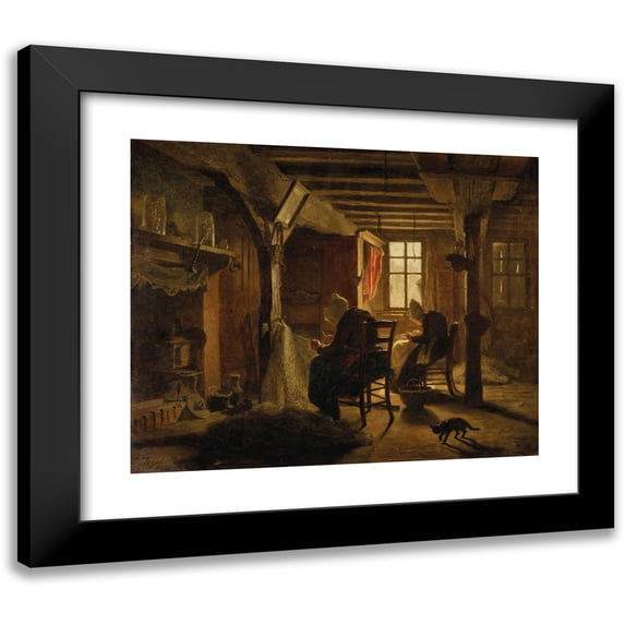 Jozef Israëls 24x20 Black Modern Framed Museum Art Print Titled - Mending the Nets