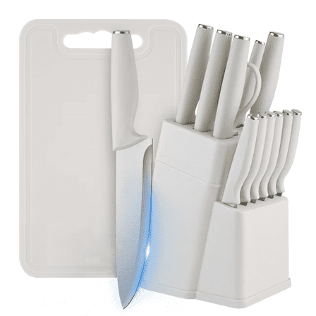 Jozram 15-Piece Kitchen Knife Block Set, Dishwasher Safe Stainless Steel Cutlery, beige