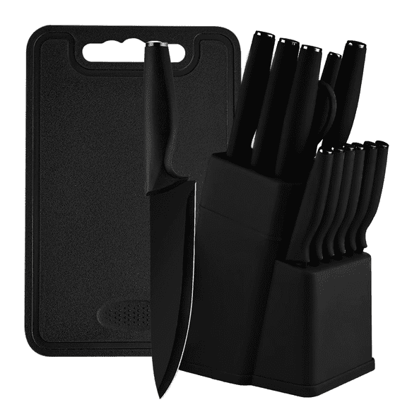 Jozram 15-Piece Kitchen Knife Block Set, Dishwasher Safe Stainless Steel Cutlery, black