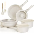 thumbnail image 1 of Jozram 17 PCS Ceramic Pots and Pans Set Non Stick, Cookware Set with Detachable Handle, Oven Safe, Induction Ready, Stackable RV Kitchen Cooking Set Removable Handles, Cream White, 1 of 9