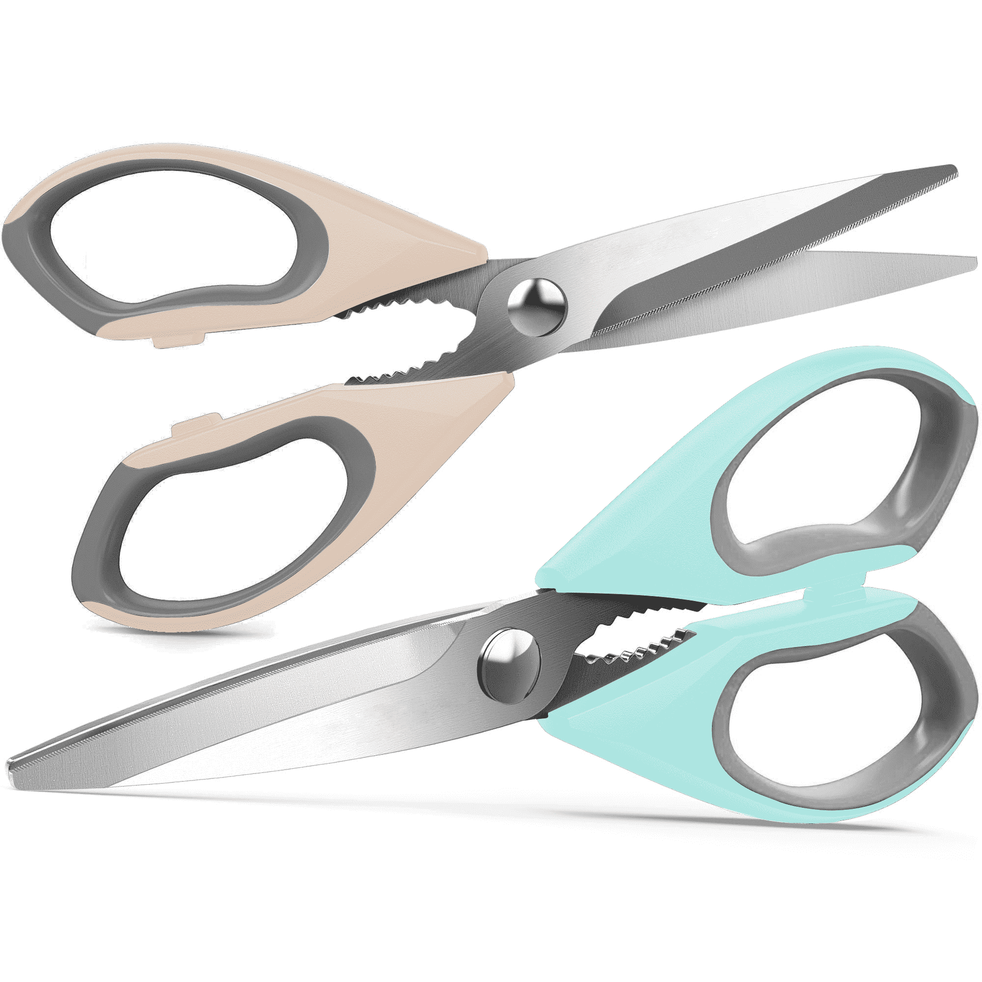 Jozram 2Pcs Kitchen Scissors, Heavy Duty Shears with Serrated Blade, Ergonomic Handle Food Scissor for Poultry, Herbs, Vegetables Dishwasher Safe