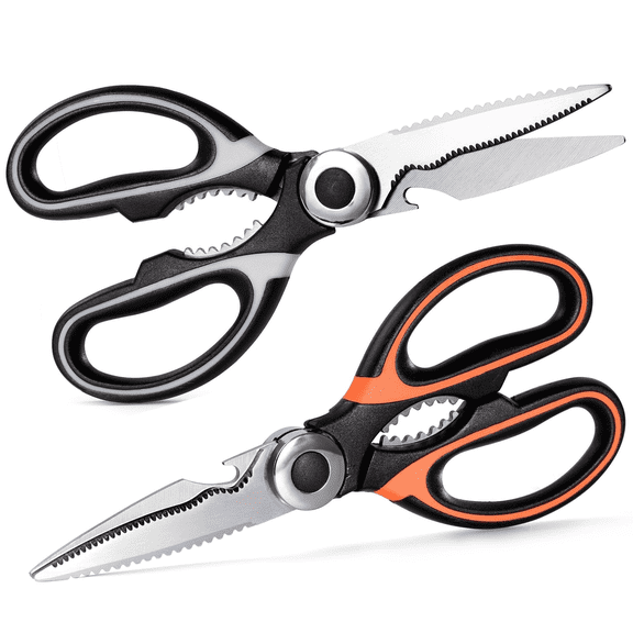 Jozram 2Pcs Kitchen Shears with Double Serrated Blade, Heavy Duty Scissors for Cutting Meat, Food and Poultry, Multipurpose Sharp Scissor Dishwasher Safe