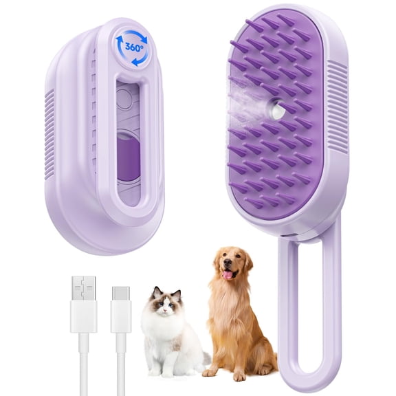 Jozram 4 in 1 Rechargeable Shedding Steam Brush for Cats & Dogs, Pet Hair Removal,Purple