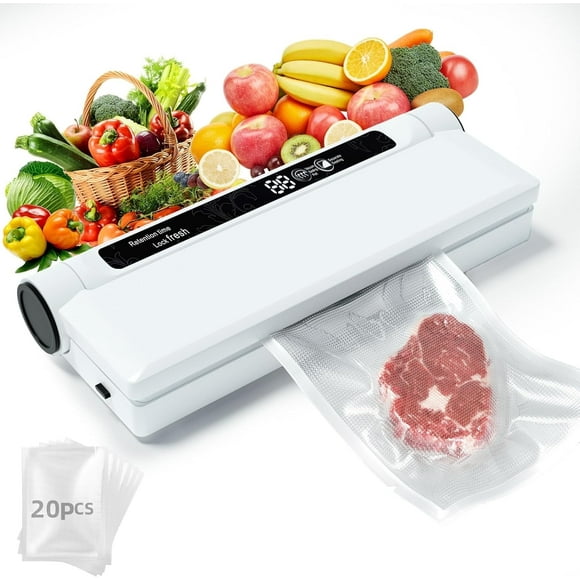 Jozram Food Storage Vacuum Sealer Machine, 75KPA Strong Suction, Dry/Wet Modes, 20 Vacuum Seal Bags for Food, Digital Countdown Timer, Compact Lightweight, Ideal for Home Kitchen Use