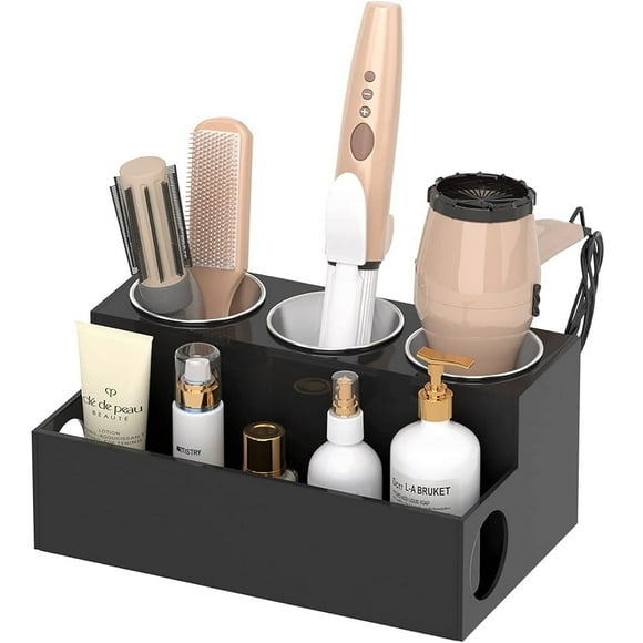 Jozram Acrylic Countertop Makeup Organizer with Hair Dryer Holder, Black