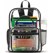 Clear Backpack – Heavy Duty Transparent Bookbag for Adults and Teens | School, Work, Travel, Stadiums (Black)