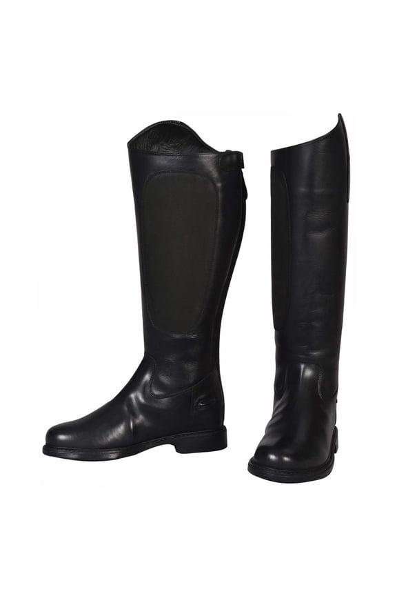 Jpc Equestrian Women's Plus Size Leather Riding Boots, Spanish Top, Rounded Toe Black, 11 Size
