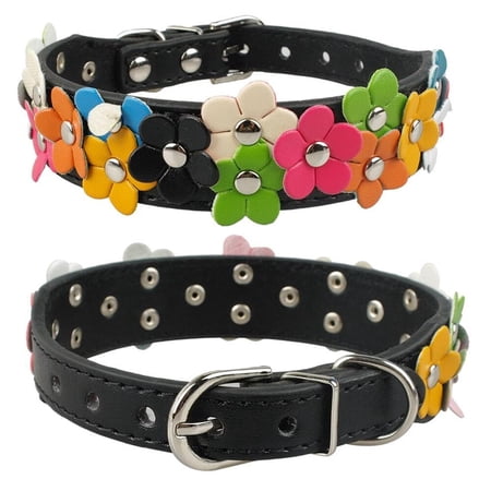 Jpetyy Flower Cute Leather Studded Necklaces Pet Dog Collars For Small Medium Dogs Chihuahua