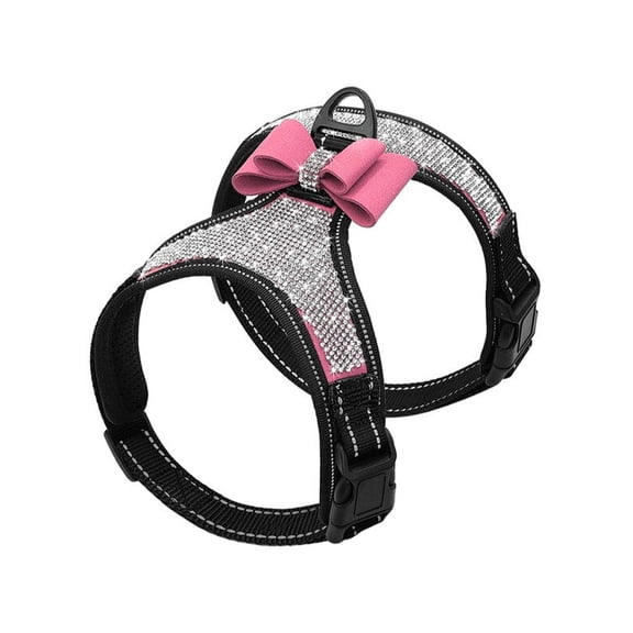 Jpetyy Reflective Dog Harness Nylon Vest Bling Rhinestone Bowknot Dog Accessories