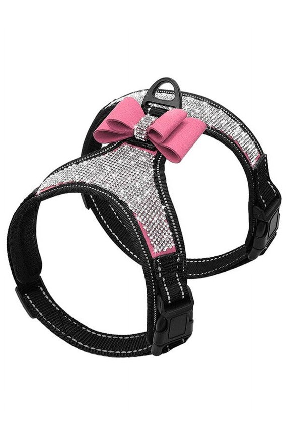 Reflective Dog Harness Nylon Vest Bling Rhinestone Bowknot Dog Accessories