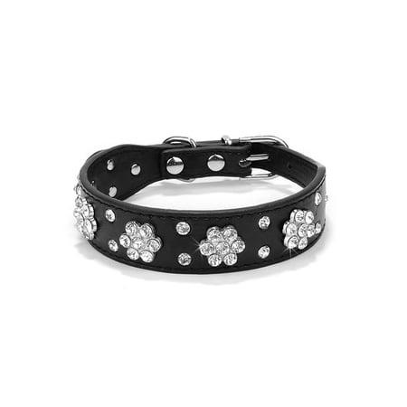 Jpetyy Rhinestone Dog Leather Collar Pet Puppy Necklace For Small Medium Dogs
