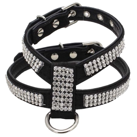 Jpetyy Suede Leather Rhinestone Pet Harness And Leash set for Small Medium Dogs Chihuahua