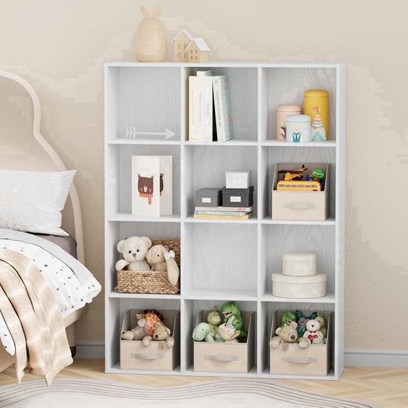 Jpiziso 12 Cube Storage Organizer 47.72" x 9.45" x 35.98" Bookcases with Closed Back for Home Office, Living Room, Bed Room White