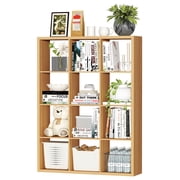 Jpiziso 12 Cube Storage Organizer with Open Cube Storage Bookshelf Natural-Oak, Cubicle Shelf Bookcase for Home Office Bedroom Living Room