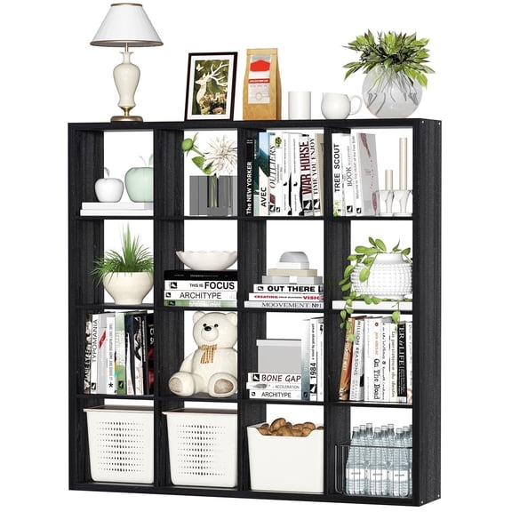 Jpiziso 16 Cube Storage Organizer Wood Bookshelves Storage Organizer Shelf Black for Home Office Bedroom Living Room