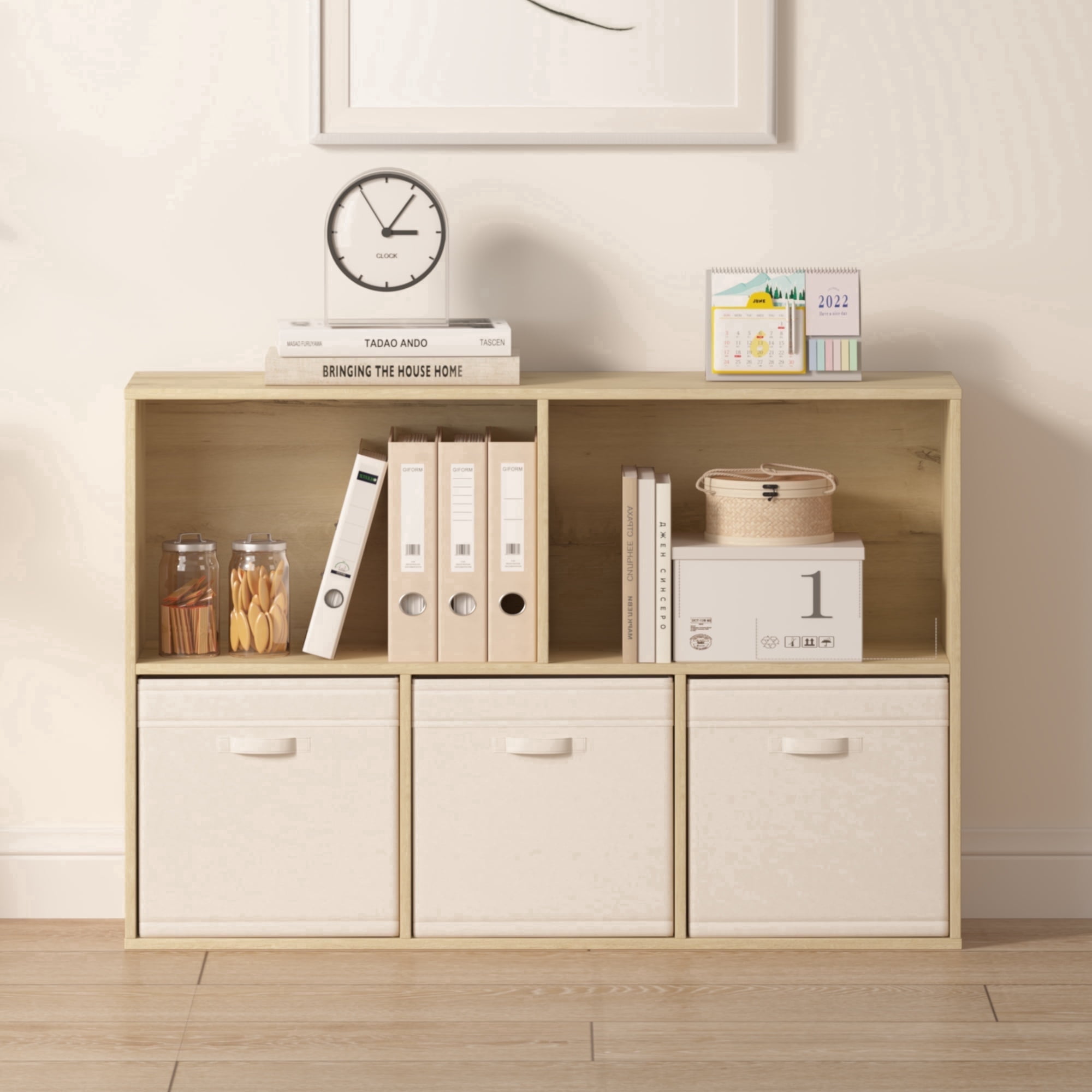 Jpiziso 5 Cube Storage Organizer 35.98"x 9.45" x 24.09" Bookcases with Closed Back for Home Office, Living Room, Bed Room White Oak