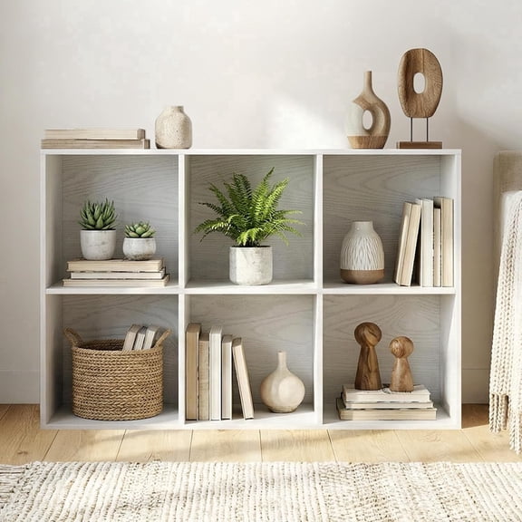 Jpiziso 6 Cube Storage Organizer, 35.98" x 9.45" x 24.09" Display Bookcases with Closed Back, White