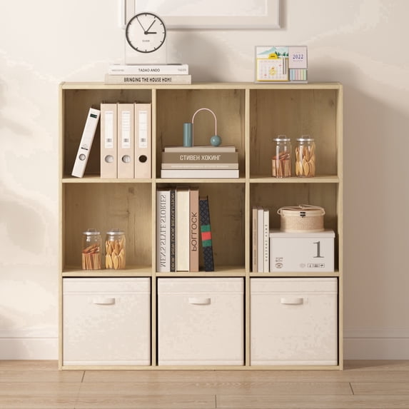 Jpiziso 9 Cube Storage Organizer 35.98" x 9.45" x 35.91" Bookcases with Closed Back for Home Office, Living Room, Bed Room White Oak
