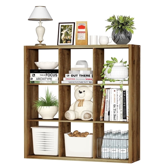 Jpiziso 9 Cube Storage Organizer 36.9" x 9.4" x 36.9" Freestanding Open Book Shelves Brown for Home Office Bedroom Living Room