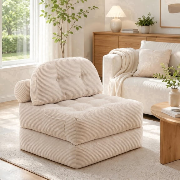 Jpiziso Folding Sofa Bed with Pillow Foldable Couch Convertible Sleeper Chair with Back Support Beige for Living Room Bedroom