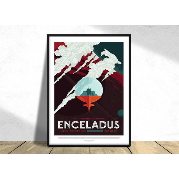 Jpl Visions Of The Future, Enceladus Nasa I Space Travel Art, Space Print, Nursery Room Decor, Planet Art Dec, Housewarming Gift Dec #3984, Unframed Canvas Size 8x12