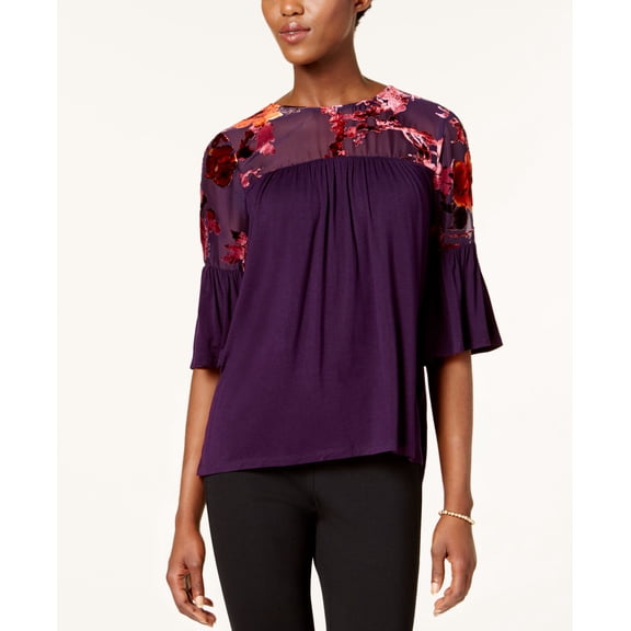 Jpr Bell Sleeve Peasant Top Deep Eggplant S