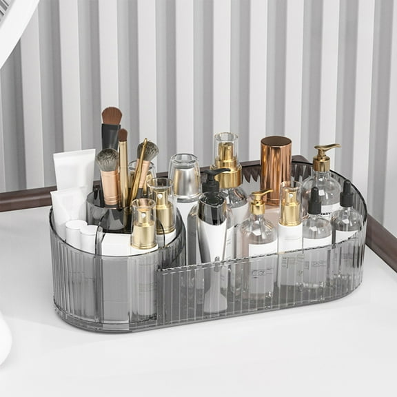 Jpxdew 11.81in Rotating Makeup Organizer,360 Spinning Cosmetic Storage Case,Clear Plastic Vanity Tray with Compartments,Bathroom Desktop Organizer