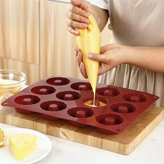 Jpxdew 12-Cavity Donut Mold,Premium Silicone Non-Stick Donut Pan,Multi-Use for Cakes, Muffins, Cupcakes, Macarons - BPA Free, Oven & Dishwasher Safe - Easy Release & Clean