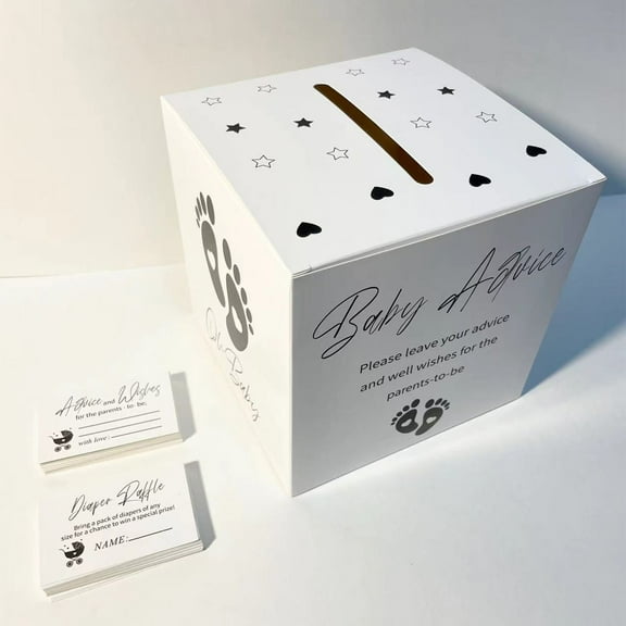 Jpxdew Diaper Raffle Game Set - 50PCS with Decorative Box & Cards for Baby Shower & Gender Reveal Parties - Gender Neutral Essentials