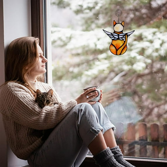 Jpxdew Angel Cat Memorial Gift,Colorful Hanging Ornament,Pet Loss Decor,4.5x4.5in,Cat Lover Present