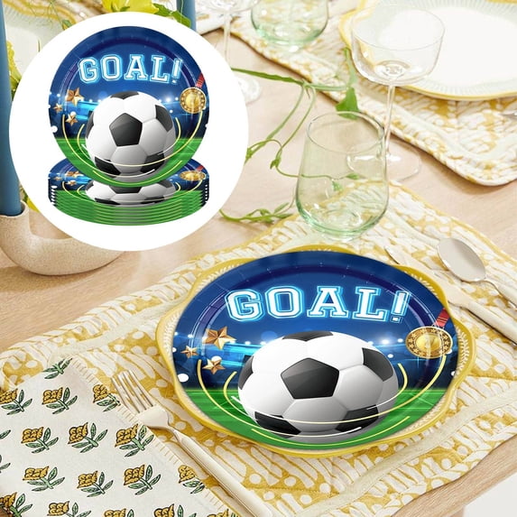 Jpxdew Disposable Party Supplies Blue Football,Paper Tablecloth Plates Set,Bulk 16-Count Decorations,Quick Cleanup for Celebrations Gatherings