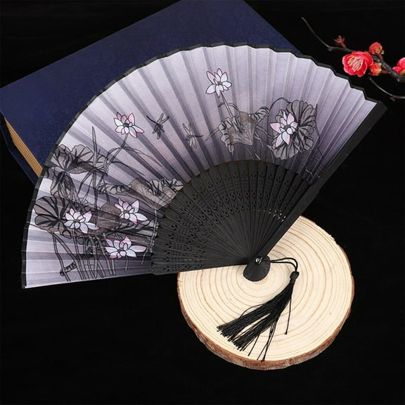 Jpxdew Folding Fan,Stainless Steel Handheld,Antique Silk Fabric,8.26x1.18x0.78in,Summer Portable Tassel Decoration,Wedding Cultural Event Accessory