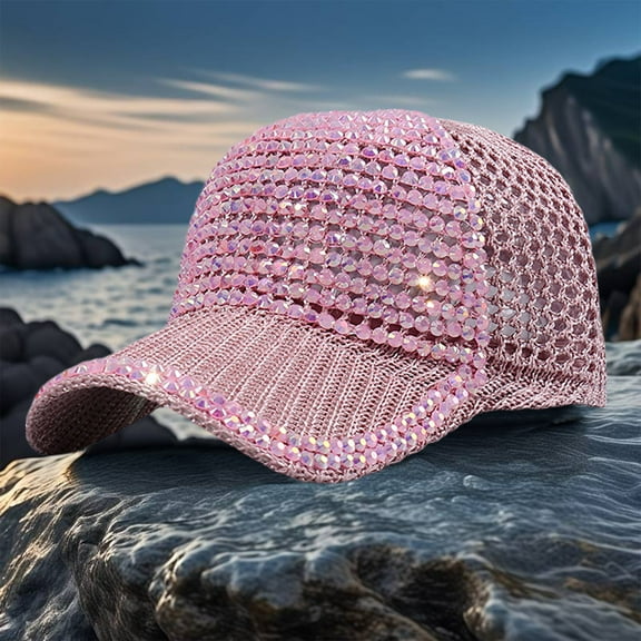 Jpxdew Rhinestone Baseball Cap Adjustable,Polyester Sun Hat UV Protection,Breathable Sport Mesh Lasers Hat