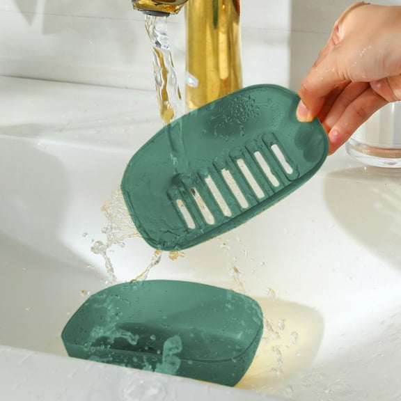 Jpxdew Soap Stand with Drainage,Green Yellow Plastic Soap Dish for Bathroom Kitchen,5.51x3.94x2.36in Soap Box Organizer
