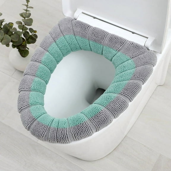 Jpxdew Soft Knitted Toilet Seat Cover for Winter, Plush Toilet Seat Cushion Cover with Non-Slip Back, Warm & Comfortable Bathroom Toilet Lid Cover, Machine Washable, Grey