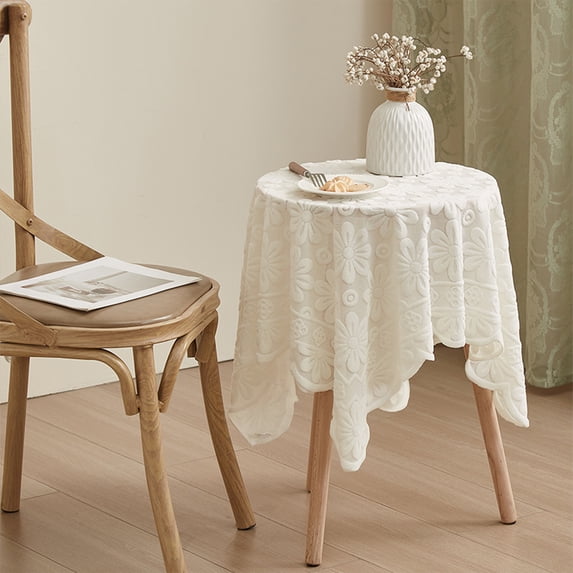Jpxdew Sunflower Tablecloth,Lace Knitted Table Cover 35.43x35.43 Inch,Polyester Beige,43 Inch,Polyester Beige,Dining Coffee Desk