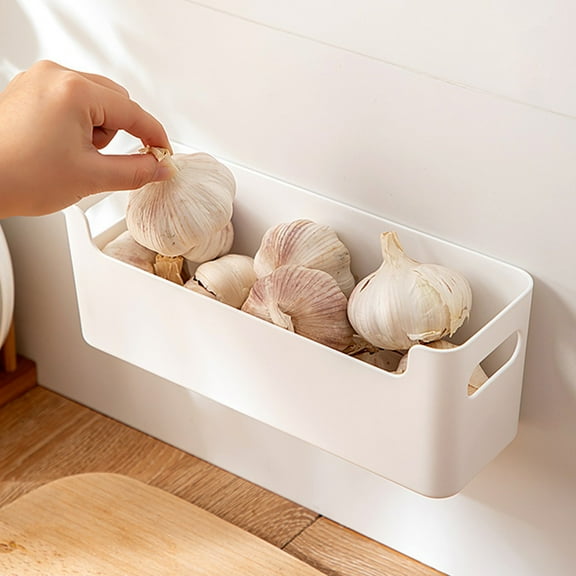 Jpxdew Wall Mounted Spice Organizer,Plastic Kitchen Storage Box 10x3.7x3.3in,Non Perforated Sink Rack,Garlic Ginger Holder,Bathroom Cabinet Accessory