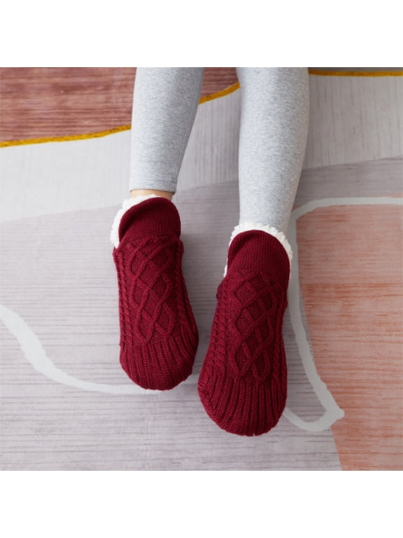 Women's Fleece-Lined Winter Slipper Socks with Grippers,Super Soft Warm Cozy Fuzzy Socks for Indoor Outdoor Use,Non-Slip Grips,Ideal Gift for Women & Elderly (Sizes S-XXXL)