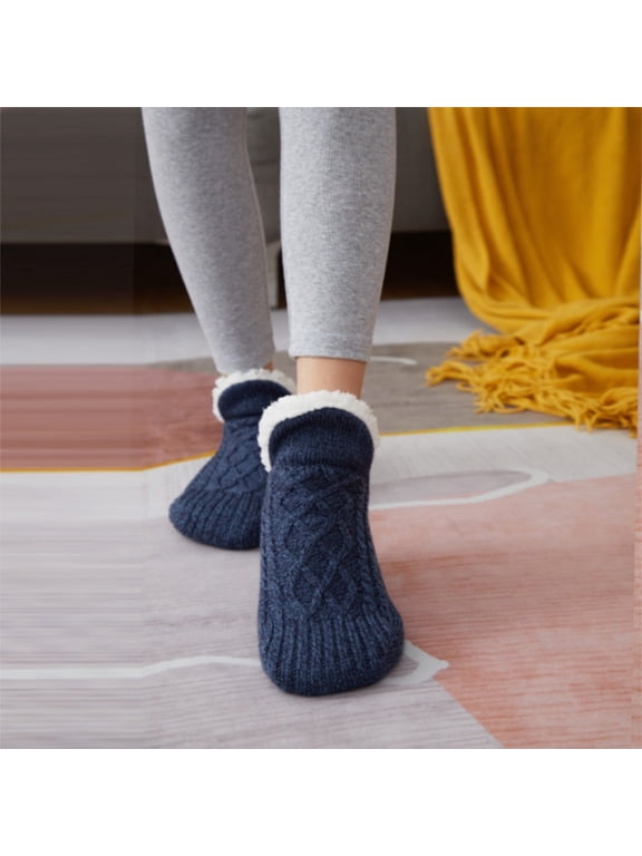 Women's Winter Super Soft Warm Cozy Fleece-Lined Non-Slip Grippers Slipper Socks, Ideal for US Size 6 to 10