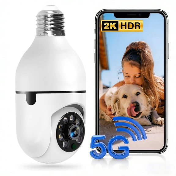 Jqimn 2K HD WiFi Light Bulb Security Camera -5G&2.4G Wireless Outdoor Cameras for Home Security, 360° Motion Detection, Full-Color Night Vision