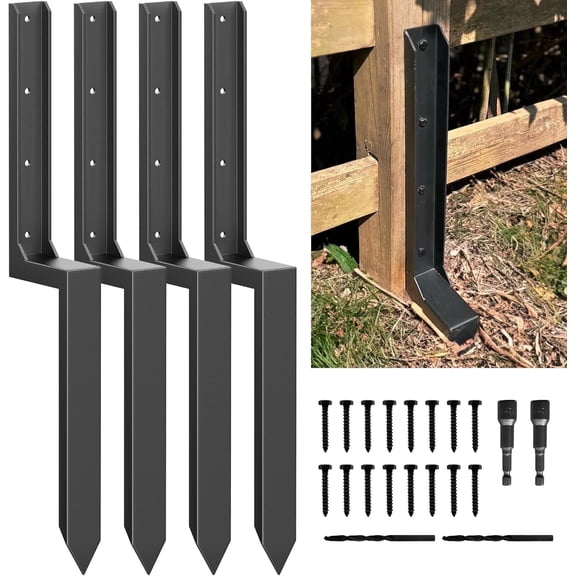 Jqmeg Fence Post Repair Kit - One-Piece Steel Anchors & Stakes to Quick Fix Broken/Leaning 4x4/6x6 Wood Posts Support