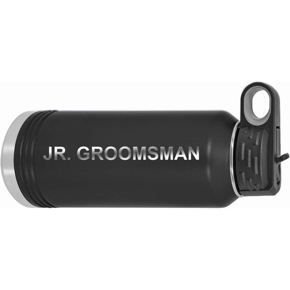 Jr. Groomsman 32-Ounce Double Wall Insulated Stainless Steel Custom Sports Water Bottle with Flip Top Lid, Straw (Black)