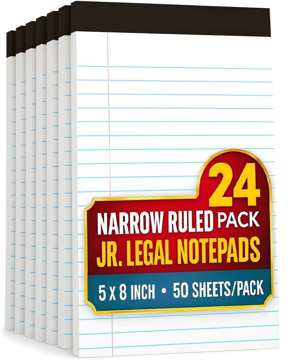Jr Legal Pads Small Notepads  5" X 8" Narrow Ruled Note Pad White 50 Sheets/pad 24 Pads/pack