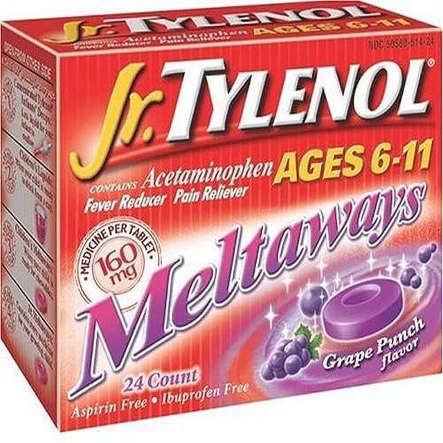 Jr. Tylenol Fever Reducer/Pain Reliever, Ages 6 to 11, 160 mg, Grape