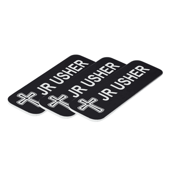 Jr Usher 1 x 3" Name Tag/Badge, Black, Cross Design (3 Pack)
